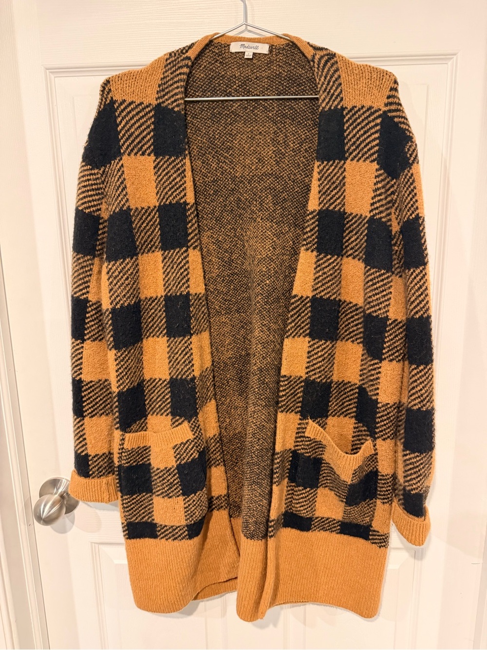 Madewell Supply Co. Open Front Plaid Cardigan Jacket - Mustard & Black-small